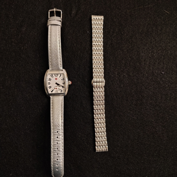 Michele Silver Watch with Silver Leather Strap & Silver Non-branded Metal Strap - Picture 3 of 4